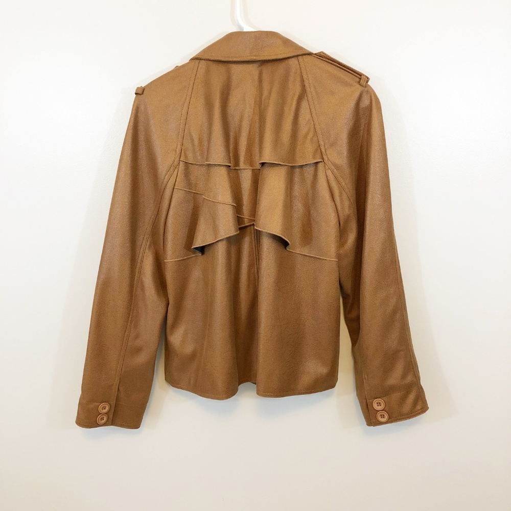 Jacket Dress Coat Women's Tan Faux Leather Large - Picture 3 of 8